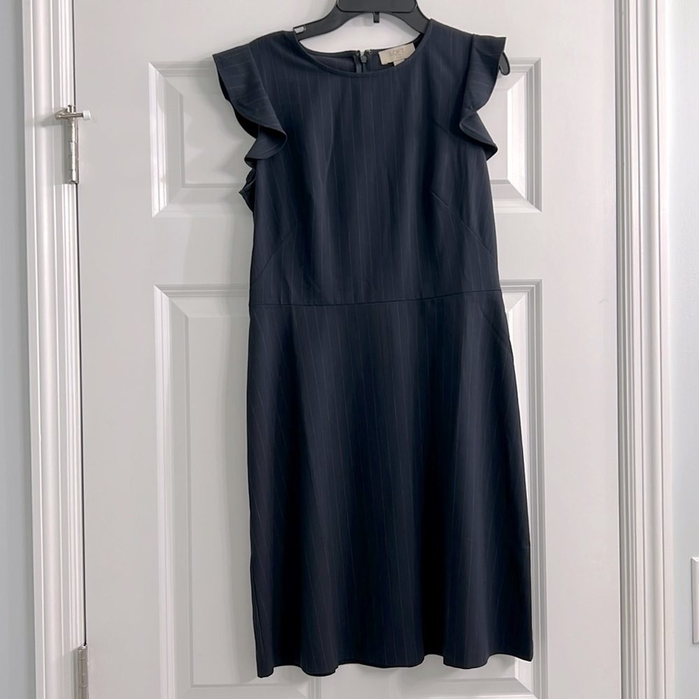 LOFT Navy Pinstriped Dress With Flutter Sleeve. SZ 4P